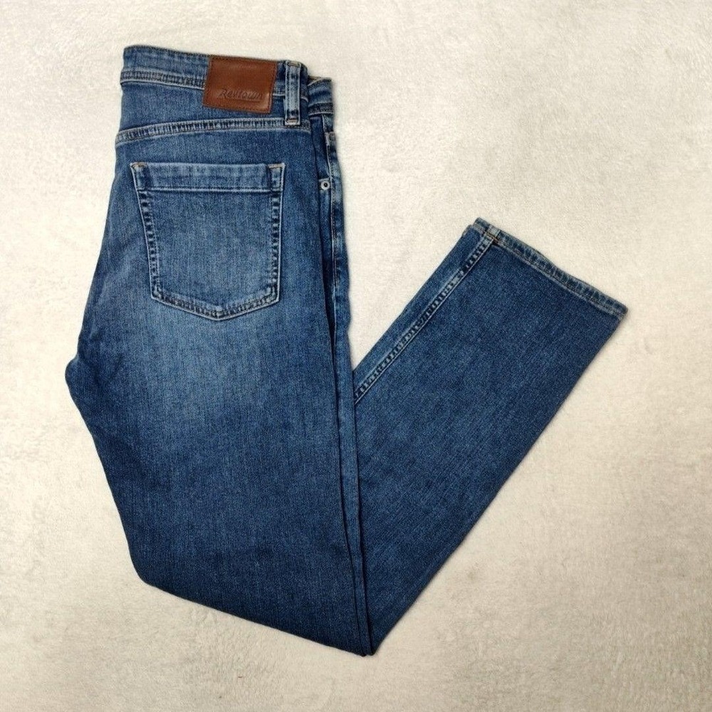 Revtown‎ Jeans Mens 33x32 Blue Sharp Straight Slim Medium Wash Decade Denim Work